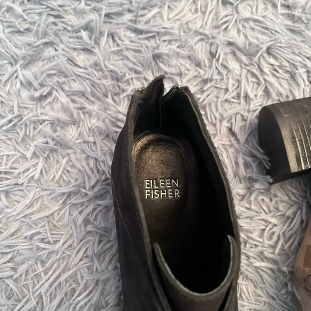 Eileen Fisher Womens Bren Ankle Booties Block Heel Black Leather Size 6